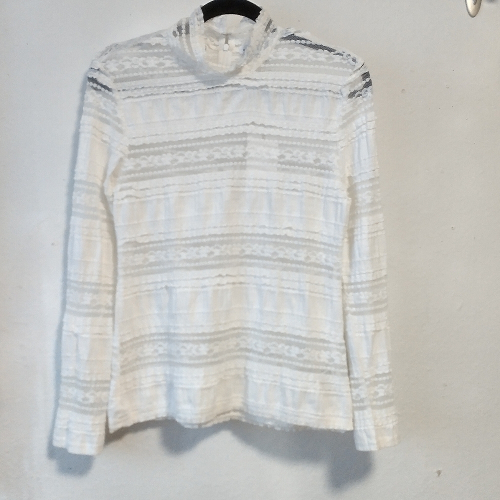 ENDLESS ROSE Textured  Lace High Neck Top Off White Color